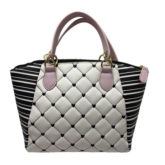 BETSEY JOHNSON LUV BETSEY - Quilted Heart Satchel Bag Blk/Wht/Pnk gold hardware - Picture 4 of 16